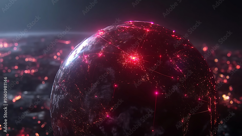 Poster digital globe network connectivity concept glowing data transfer on earth cyber technology illustrat