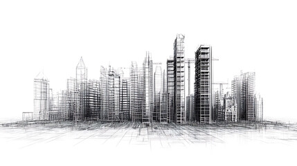 Obraz premium line from skyscrapers during construction, City skyline, 3d illustration