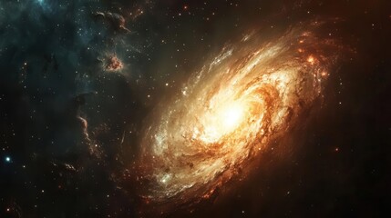 Obraz premium stunning spiral galaxy displayed against a dark backdrop, rich colors swirling together in cosmic dance, evoking awe and wonder about the vastness of the universe