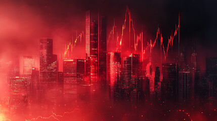Fototapeta premium economic crisis declining graphs and red city global recession stock market crash inflation concept