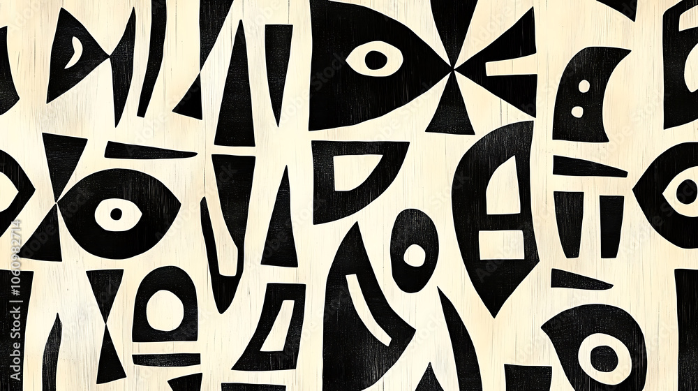 Aufkleber pattern with digital ink drawings design incorporates black and white, creating an abstract tribal p