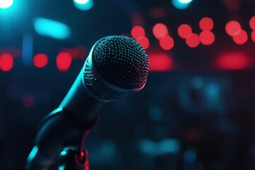 Vibrant Microphone in Colorful Stage Lighting