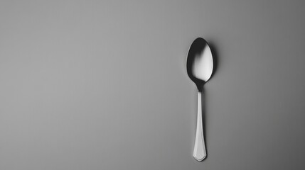 A single, silver spoon on a textured gray surface