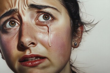 Close-up portrait of a tearful woman expressing emotional distress