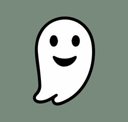 Cute ghost illustration with speech bubble on an orange background. Friendly ghost symbol with 