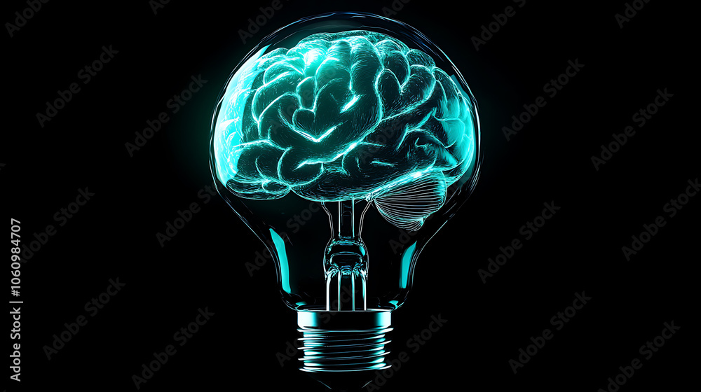 Poster glowing brain lightbulb symbolizing artificial intelligence and innovation concept digital illustrat