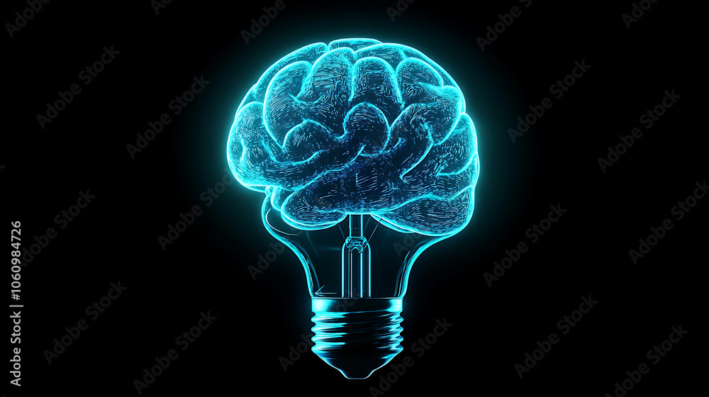 Poster glowing brain lightbulb symbolizing artificial intelligence and innovation concept digital illustrat