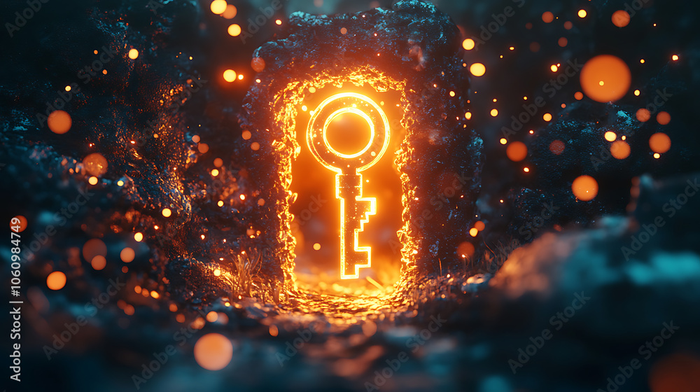 Fototapete glowing magical key unlocking illuminated gateway to future dreams and opportunities concept