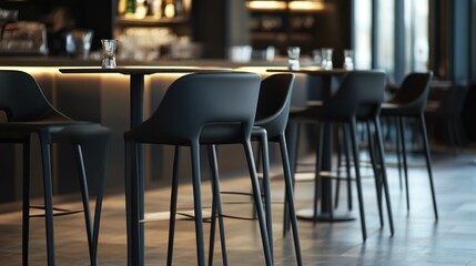 Modern bar interior with high stools and a stylish ambiance.