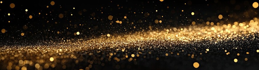 Naklejka premium Dark background, a rain of golden particles on the ground, dark blue and gold tones