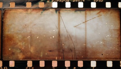 Authentic Vintage 35mm Filmstrip Texture with Sepia Toned Distressed Surface, Faded Light Burns, and Grunge Marks. Retro Photography, Cinematic Overlays, and Nostalgic Graphic Design Projects