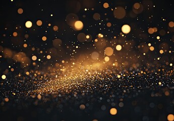 Fototapeta premium A small amount of golden glitter falling on a black background