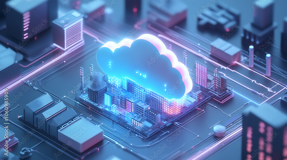 Poster hybrid cloud integration architecture in data center seamless onpremises and cloud infrastructure ai visualization