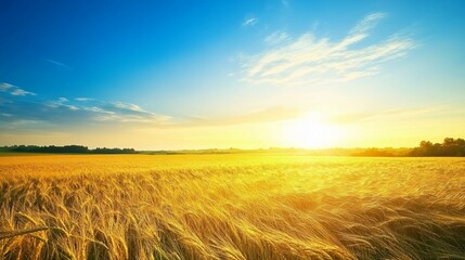 Obraz premium Golden Field Under a Vibrant Sunset