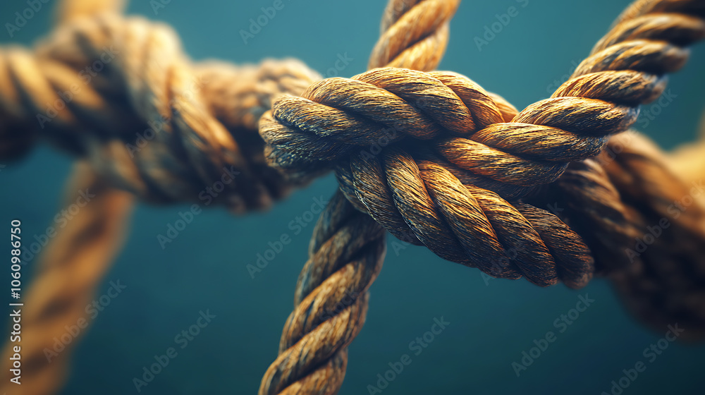 Poster metaphorical representation of collective effort integration and unity depicted as diverse ropes intertwined in a cohesive partnership conceptual 3d render