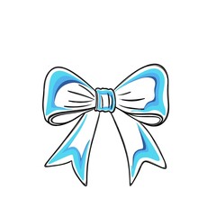 Beautiful festive blue bow with ribbons - line art illustration