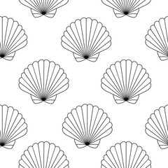 Outlined seamless pattern of a shell on white background