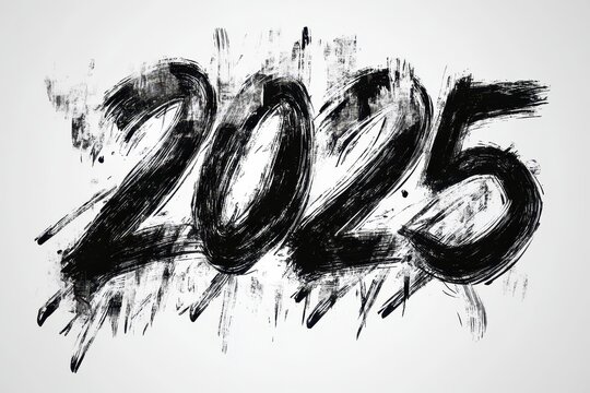 Bold artistic representation of the year 2025 created with expressive brush strokes on a light background