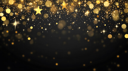 sparkling gold star dust confetti bokeh on black background abstract glittering texture illustration