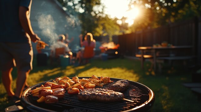 Neighborhood BBQ Party in a Sunny Backyard