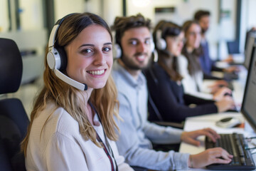 Photography of Italy customer service workers in a modern help center.