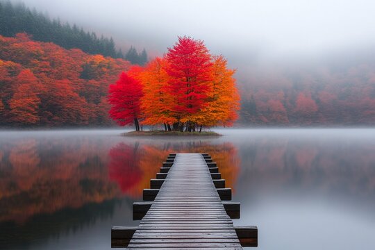 Row of frosty pink trees by snowy lake, sunset glow, serene winter scene, pastel winter colors, peaceful nature setting, minimalistic winter landscape, copy space for text