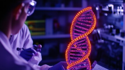 Futuristic Lab with DNA Helix in High-Tech Setting