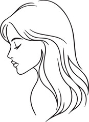 Vector outlined illustration of an elegant girl with long hair isolated on white background