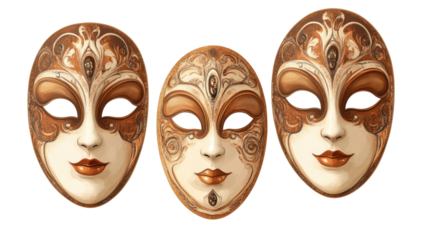 Elegant Opera Masks Set Against a Transparent Background Generative AI