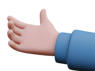 Cartoon hand palm up. Icon. 3D render. PNG.