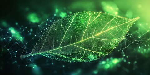 Detailed view of a luminous green leaf structure