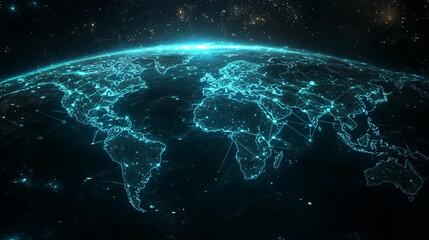 Obraz premium Global Network Connection Digital World Map with Lines