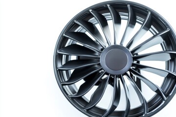 A close-up of a powerful turbo fan engine showcasing intricate details, sleek design, and aerodynamic efficiency for high-performance applications.