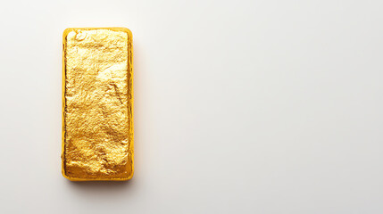 A single gold bullion bar on white background, bullion, minimalist investment concept
