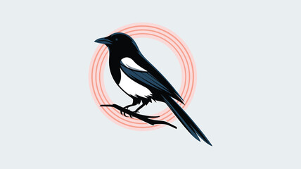 Elegant Magpie Illustration on a Simple Branch 