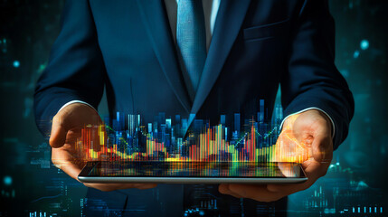 Businessman analyzing asset valuation on tablet, valuation, investment worth