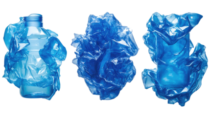 Crumpled Plastic Bottles Collection Isolated on Transparent Background Generative AI