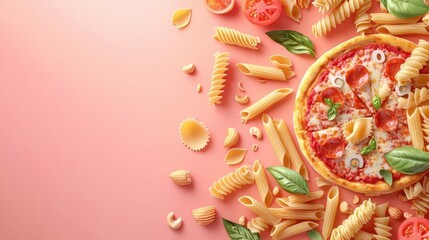 Italian restaurant menu, pasta and pizza graphics, 3D illustration