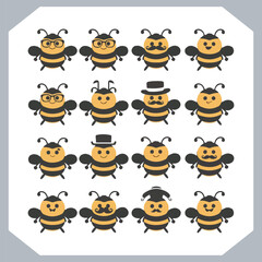 Obraz premium Bee simple logotype icon, Bee silhouette set collection, hand drawn Bee on white background