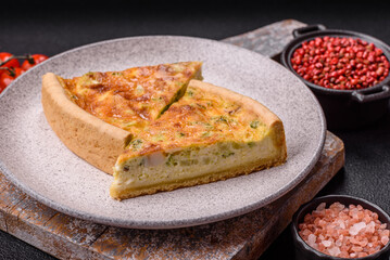 Delicious quiche with broccoli, chicken or salmon and cheese