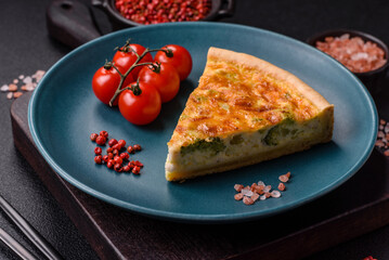 Delicious quiche with broccoli, chicken or salmon and cheese