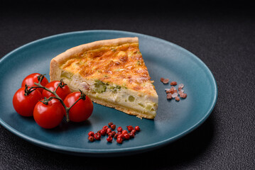 Delicious quiche with broccoli, chicken or salmon and cheese