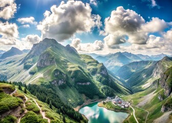 A natural landscape of nature. Mountains and trees, mesmerizing beauty.