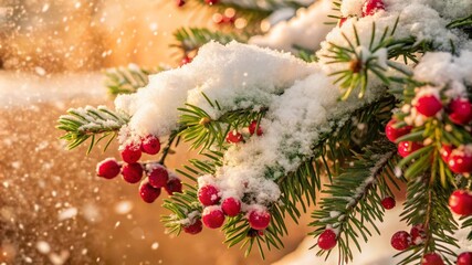 Closeup of Christmas tree with light, snow flake.