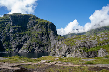 Cliffs in A, Norway small fishing village in Lofoten Islands