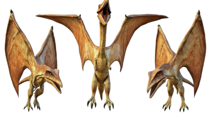 Three Pteranodons and a Pterodactylus on Clear Background Generative AI