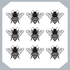 Bee simple logotype icon, Bee silhouette set collection, hand drawn Bee on white background