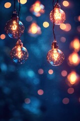 Obraz premium Glowing bulbs against a blue bokeh backdrop