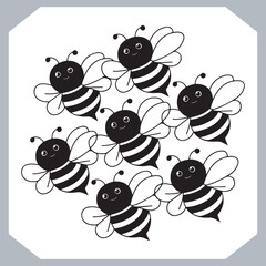 Bee simple logotype icon, Bee silhouette set collection, hand drawn Bee on white background