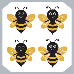 Bee simple logotype icon, Bee silhouette set collection, hand drawn Bee on white background